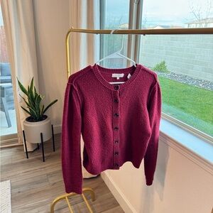 Inhabit Burgandy Cardigan Wool Blend fishermancore boho western Size Small
